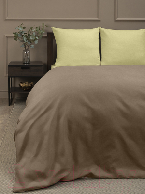 Комплект постельного белья Amore Mio Сатин однотонный Praline 1.5сп / 24902 (светло-коричневый/желтый)