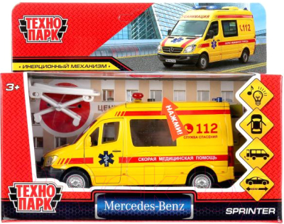 Автомобиль игрушечный Технопарк Mercedes-Benz Sprinter Реанимация / SPRINTERVAN-14SLAMB-YE