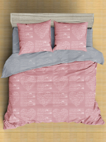 Комплект постельного белья Amore Mio Мако-сатин Heart Микрофибра 1.5сп / 93066 (серый/розовый) - 