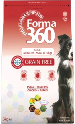 Сухой корм для собак Pet360 Forma 360 Grain Free Adult Medium Maxi курица/индейка / 104449 (3кг)