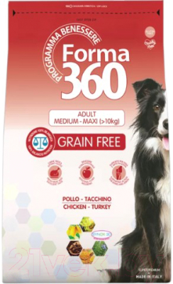 Сухой корм для собак Pet360 Forma 360 Grain Free Adult Medium Maxi курица/индейка / 104450 (12кг)