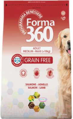 Сухой корм для собак Pet360 Forma 360 Dog Grain Free Adult Medium/Maxi лосось/ягненок (12кг)