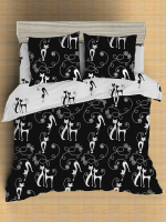 Комплект постельного белья Amore Mio Мако-сатин Cats Микрофибра 1.5сп 31456 / 93072 (черный/белый) - 