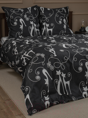 Комплект постельного белья Amore Mio Мако-сатин Cats Микрофибра 1.5сп 31456 / 93072 (черный/белый)