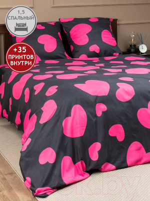 Комплект постельного белья Amore Mio Мако-сатин Core Микрофибра 1.5сп / 93093 (черный/розовый)