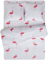 Комплект постельного белья Amore Mio Мако-сатин Flamingo W Микрофибра 1.5сп / 26097 (белый/розовый/фиолетовый) - 
