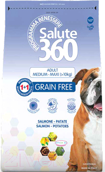 Сухой корм для собак Pet360 Salute 360 Dog Adult Medium/Maxi лосось и картофель / 104454 (12кг)