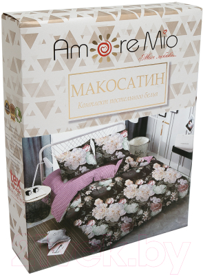 Комплект постельного белья Amore Mio Мако-сатин Pleasure Микрофибра 1.5сп / 93069 (серый/розовый/сиреневый)
