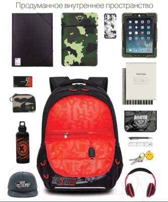 Изображение товара Школьный рюкзак Grizzly RB-254-1 (черный/красный)