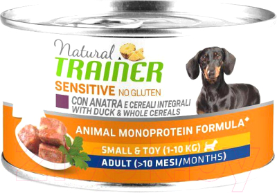 Влажный корм для собак Trainer Natural Sensitive No Gluten Small&Toy Adult с уткой (150г)