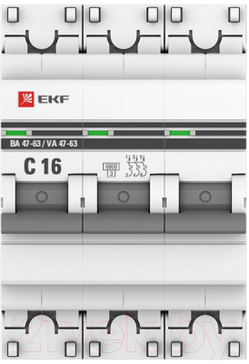 Выключатель автоматический EKF ВА 47-63 3P 16А (C) 6kA / mcb4763-6-3-16C-pro