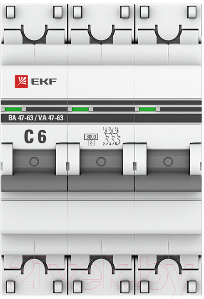 Выключатель автоматический EKF ВА 47-63 3P 6А (C) 6kA / mcb4763-6-3-06C-pro — фото 3