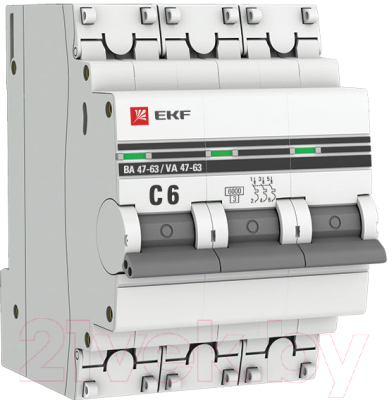 Выключатель автоматический EKF ВА 47-63 3P 6А (C) 6kA / mcb4763-6-3-06C-pro
