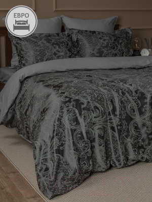 Комплект постельного белья Buenas Noches Сатин Жаккард Gusto Евро / 25265 (черный/серый)