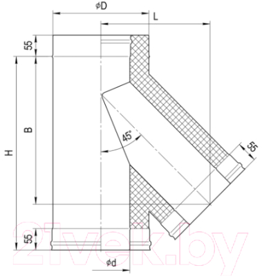 Тройник для дымохода Ferrum 135° 430/0.8мм Ф115x200 / f4332 (нержавеющая сталь)