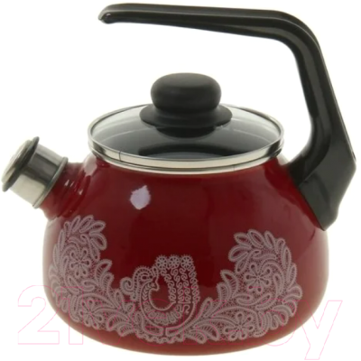 Чайник со свистком СтальЭмаль Вологодское кружево 4с210я (вишневый)