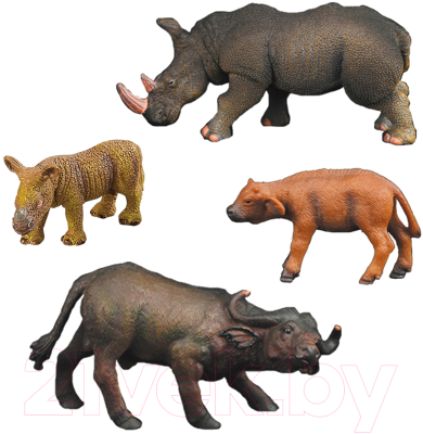 Набор фигурок коллекционных Masai Mara Мир диких животных. Семья буйволов и семья носорогов / MM211-241