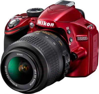 Зеркальный фотоаппарат Nikon D3200 Kit 18-55mm VR II (красный) - общий вид