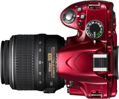 Зеркальный фотоаппарат Nikon D3200 Kit 18-55mm VR II (красный) - вд сверху