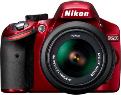 Зеркальный фотоаппарат Nikon D3200 Kit 18-55mm VR II (красный) - вид спереди