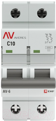 Изображение товара Выключатель автоматический EKF Averes AV-6 2P 10A (C) 6kA / mcb6-2-10C-av
