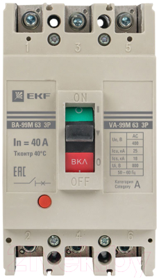 Выключатель автоматический EKF PROxima ВА-99М 63/40А 3P 25кА / mccb99-63-40m