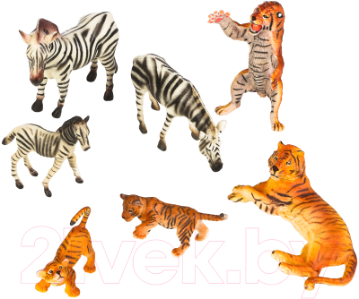 Набор фигурок коллекционных Masai Mara Мир диких животных. Семья тигров и семья зебр / MM211-254