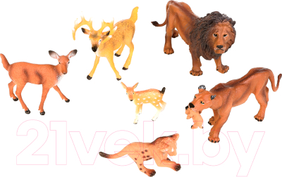 Набор фигурок коллекционных Masai Mara Мир диких животных. Семья львов и семья оленей / MM211-285