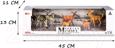 Набор фигурок коллекционных Masai Mara Мир диких животных. Семья зебр и семья оленей / MM211-286