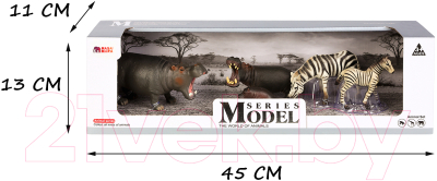 Набор фигурок коллекционных Masai Mara Мир диких животных. Семья бегемотов и семья зебр / MM211-289