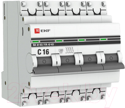 Выключатель автоматический EKF PROxima ВА 47-63 4P 16А (C) 4.5kA / mcb4763-4-16C-pro