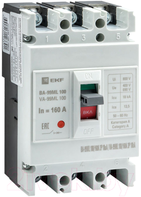 Выключатель автоматический EKF Basic ВА-99МL 100/160А 3P 18кА / mccb99-100-160mi