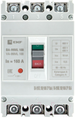 Выключатель автоматический EKF Basic ВА-99МL 100/160А 3P 18кА / mccb99-100-160mi