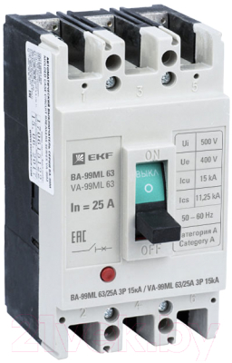Выключатель автоматический EKF Basic ВА-99МL 63/25А 3P 15кА / mccb99-63-25mi