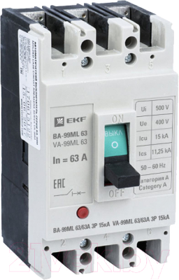 Изображение товара Выключатель автоматический EKF Basic ВА-99МL 63/63А 3P 15кА / mccb99-63-63mi