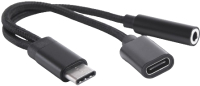 Кабель/переходник Atom USB Type-C 3.1 - 3.5 Jack/USB Type-C (0.15м, черный) - 