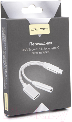 Кабель/переходник Atom USB Type-C 3.1 - 3.5 Jack/USB Type-C (0.15м, серебристый)