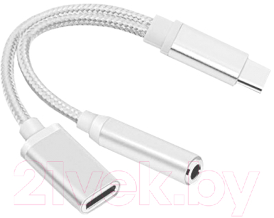 Кабель/переходник Atom USB Type-C 3.1 - 3.5 Jack/USB Type-C (0.15м, серебристый)