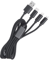 Кабель Atom USB А 2.0- USB Type-C/USB B Micro/Lightning (1м, черный) - 