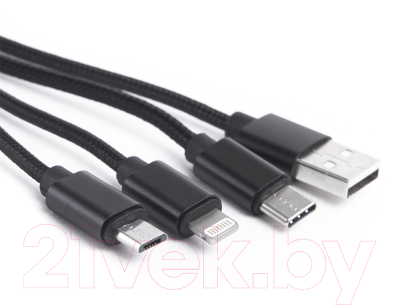 Кабель Atom USB А 2.0- USB Type-C/USB B Micro/Lightning (1м, черный)