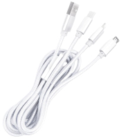 Кабель Atom USB А 2.0- USB Type-C/USB B Micro/Lightning (1м, серебряный) - 