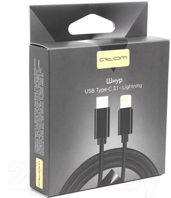 Кабель Atom USB Type-C 3.1 - Lightning (1.8м, черный)