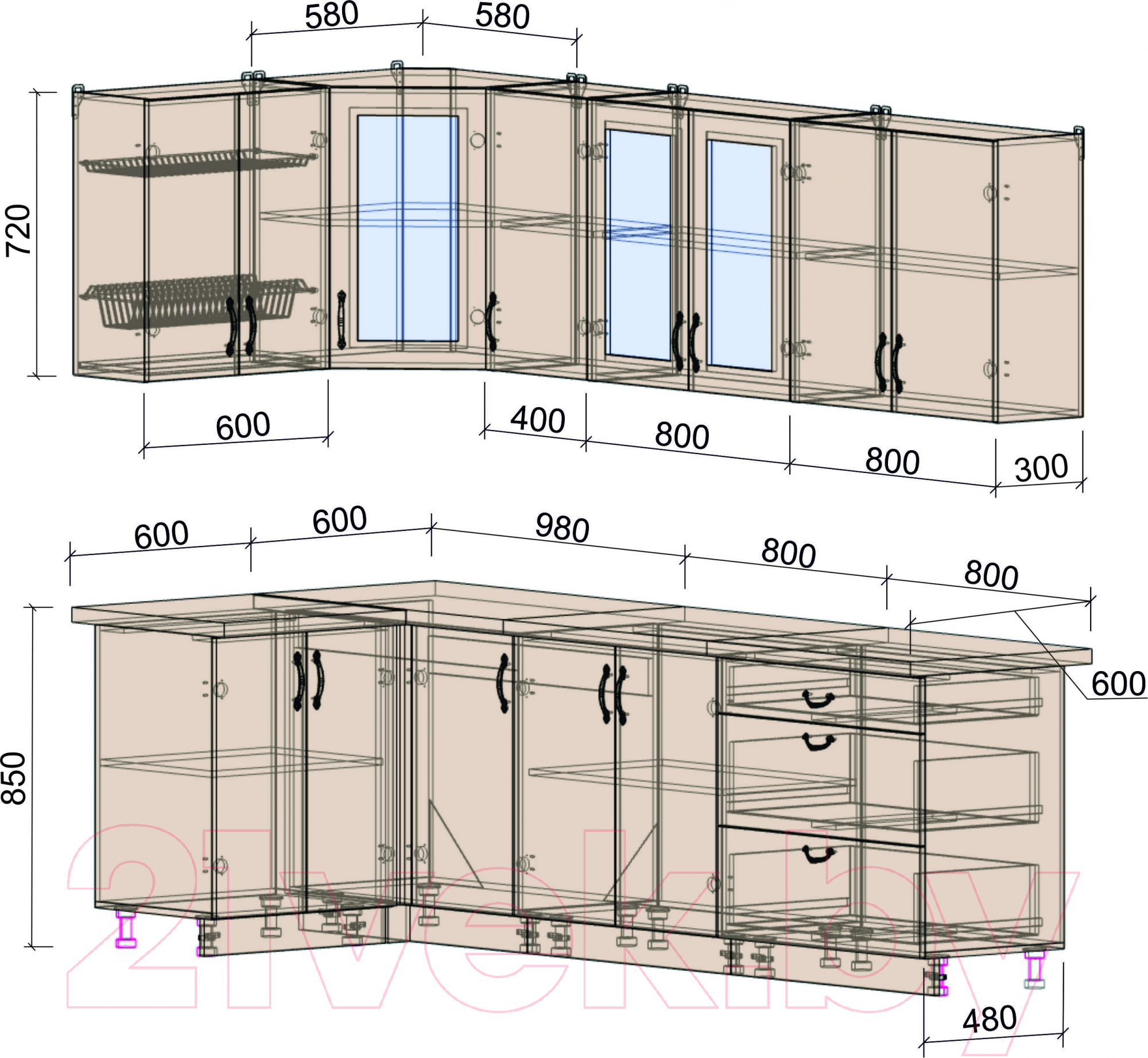 Готовая кухня Интерлиния Мила Крафт 1.2x2.6