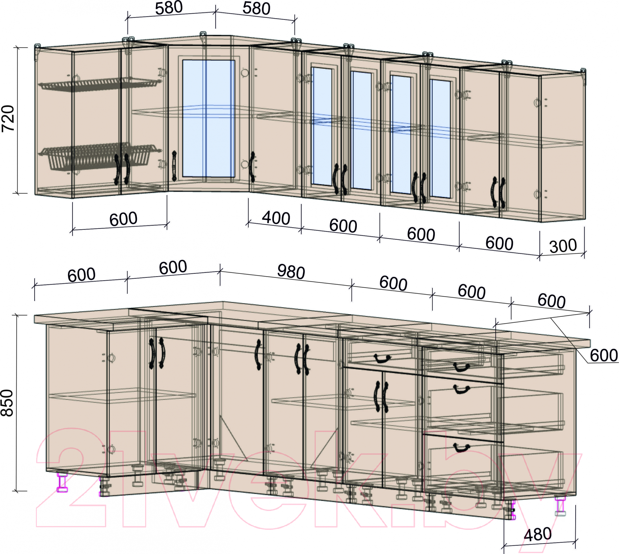 Готовая кухня Интерлиния Мила Крафт 1.2x2.8