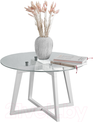 Журнальный столик Мебелик Рилле 445 (белый/стекло прозрачное круг)