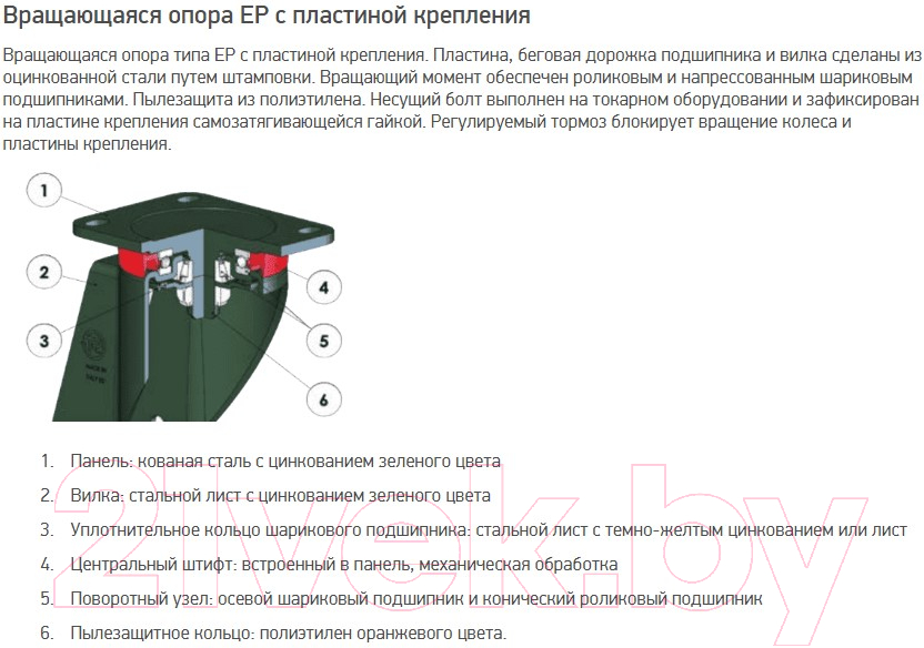 Опора колесная для тележки складской Tellure Rota 646656