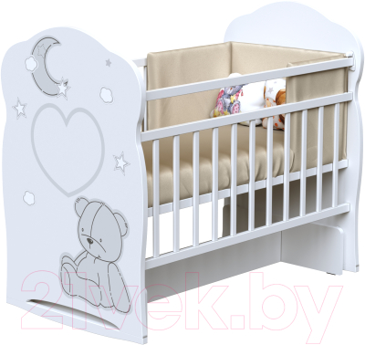 Детская кроватка VDK Bear And Moon колесо-качалка с маятником (белый)