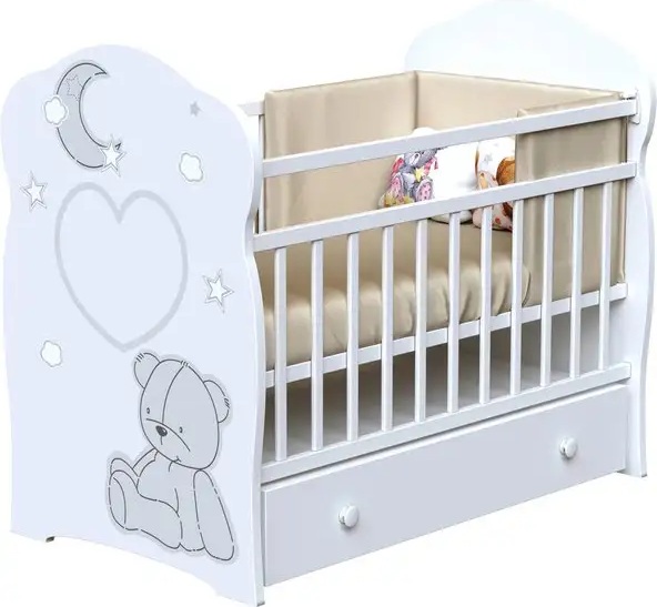 Детская кроватка VDK Bear And Moon колесо-качалка с ящиком
