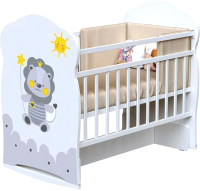 Детская кроватка VDK Happy Lion колесо-качалка с маятником (белый) - 