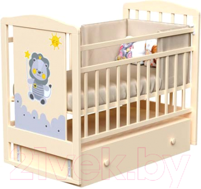 Детская кроватка VDK Happy Lion колесо-качалка с ящиком